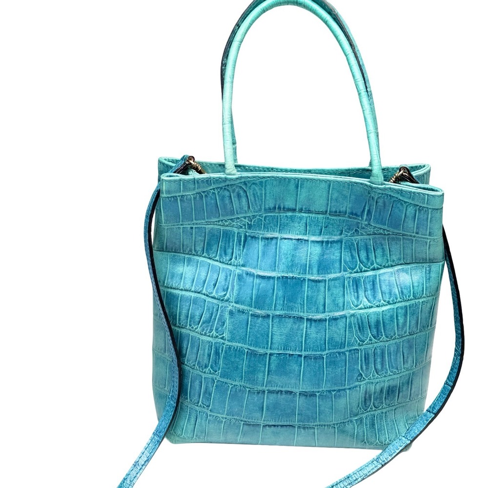 Talbots Turquoise Croc Embossed Leather Tote Bag Made in Italy Blue Luxe Y2K